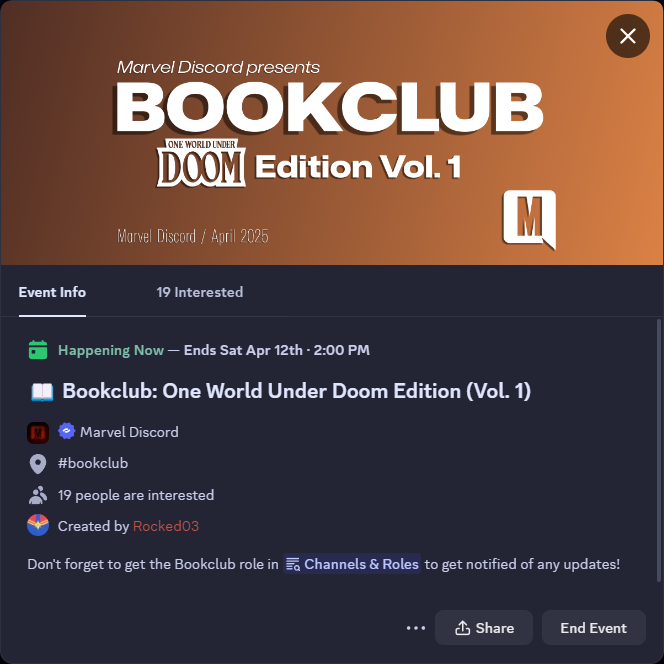 Bookclub event listing